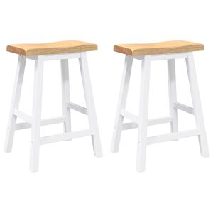 vidaXL Taburetes de bar, 2 unidades, madera maciza blanca, goma