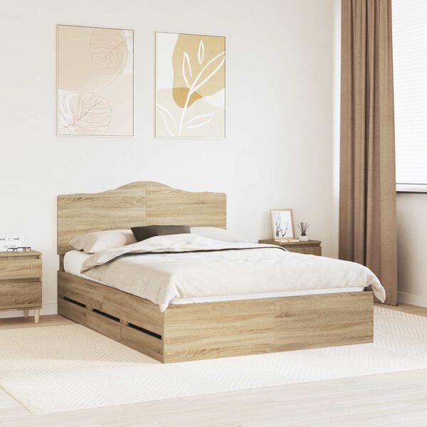 vidaXL Estructura de cama Roble Sonoma 140 x 200 cm Madera Ingenieril