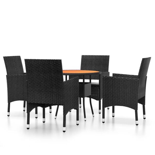 vidaXL Juego de comedor para jard&iacute;n 5 piezas rat&aacute;n sint&eacute;tico negro