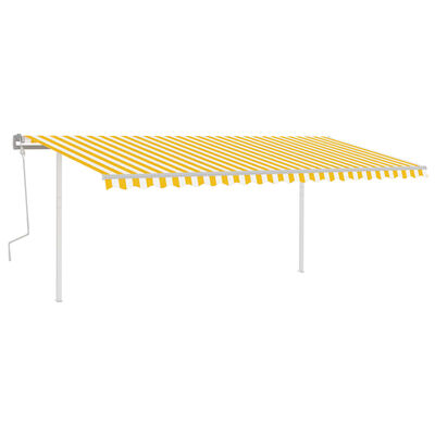 vidaXL Toldo retráctil manual con postes amarillo y blanco 5x3,5 m