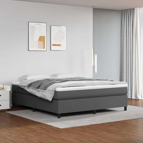vidaXL Cama box spring con colch&oacute;n cuero sint&eacute;tico gris 160x200 cm