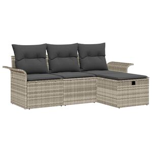vidaXL Conjunto de sof&aacute; de jard&iacute;n 4 uds. Gris Claro rat&aacute;n sint&eacute;tico
