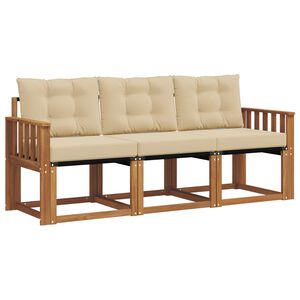 vidaXL Conjunto de sof&aacute;s de exterior con coj&iacute;n 3 pcs Natural y Beige