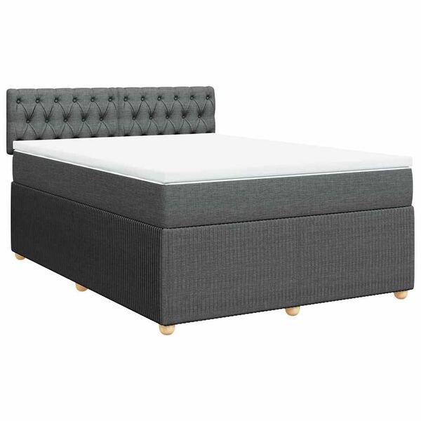 vidaXL Cama box spring con colch&oacute;n tela gris oscuro 140x200 cm