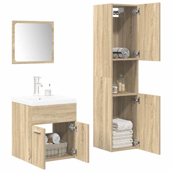 vidaXL Juego de muebles de baño 4 pzas contrachapada roble Sonoma