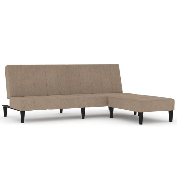 vidaXL Sof&aacute; cama 2 plazas con taburete tejido microfibra taup&eacute;