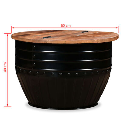 vidaXL Mesa de centro de madera maciza reciclada negra forma de barril