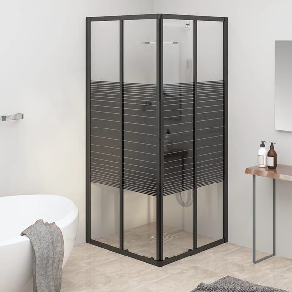 vidaXL Cabina de ducha a rayas ESG negra 80x80x180 cm