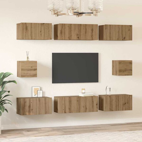 vidaXL Conjunto de mueble de TV 8 pcs Roble artesanal