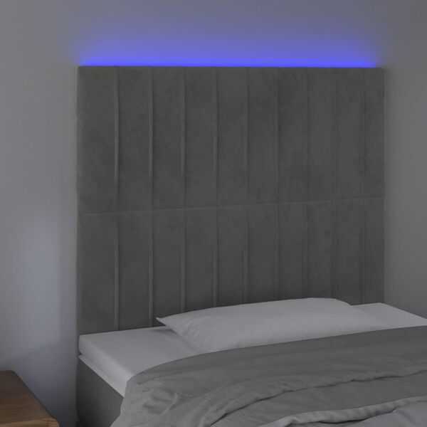 vidaXL Cabecero con luces LED terciopelo gris claro 100x5x118/128 cm