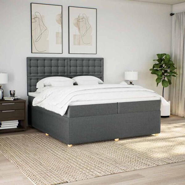 vidaXL Cama box spring con colch&oacute;n tela gris oscuro 200x200 cm