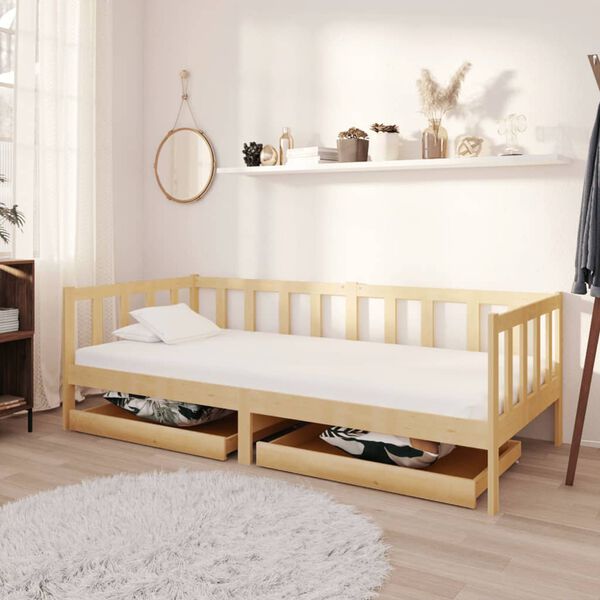 vidaXL Sofá cama con cajones madera de pino maciza 90x200 cm