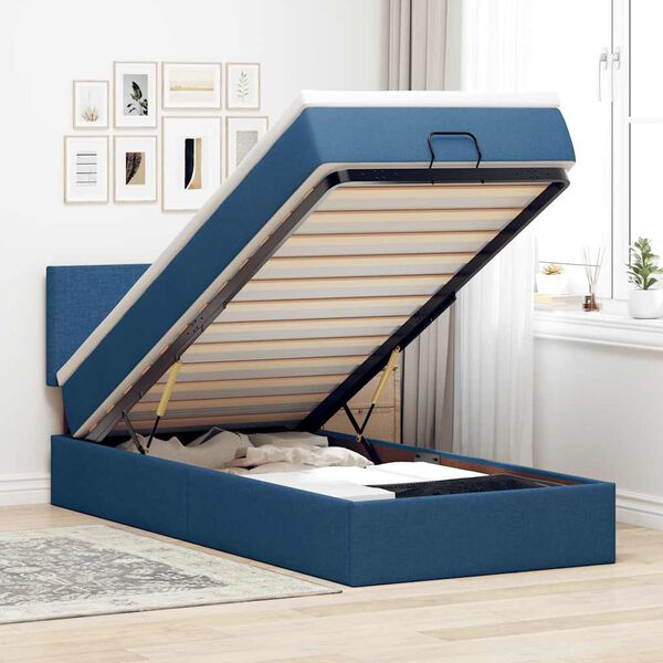vidaXL Estructura de cama otomana con colch&oacute;n tela azul 80x200cm