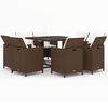 vidaXL Set de comedor jard&iacute;n 9 pzas y cojines rat&aacute;n sint&eacute;tico marr&oacute;n