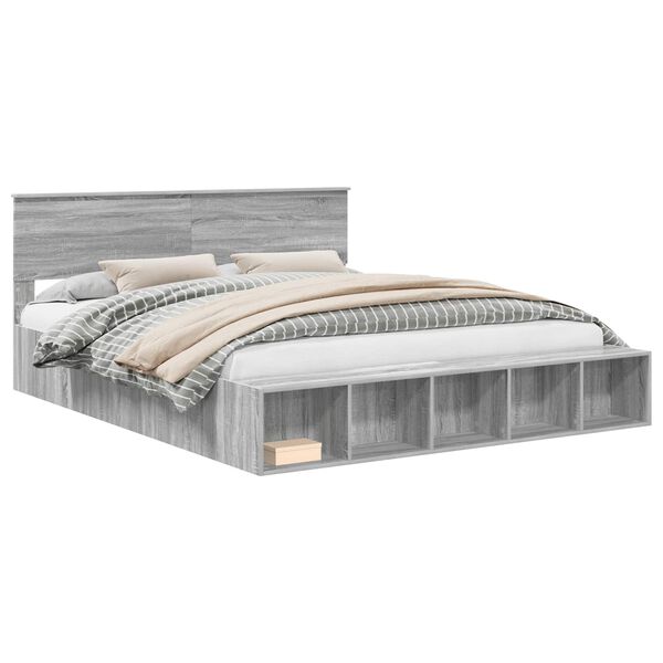 vidaXL Estructura de cama con estante Manual Gris Sonoma 200 x 200 cm