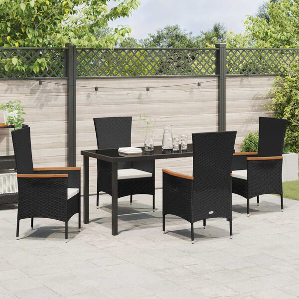 vidaXL Conjunto de Comedor de Jard&iacute;n con coj&iacute;n 5 pcs Negro