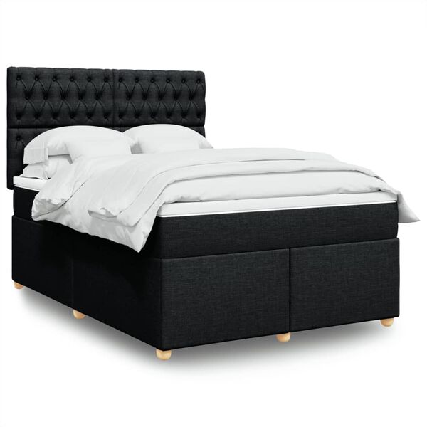 vidaXL Cama box spring con colch&oacute;n tela negro 160x200 cm