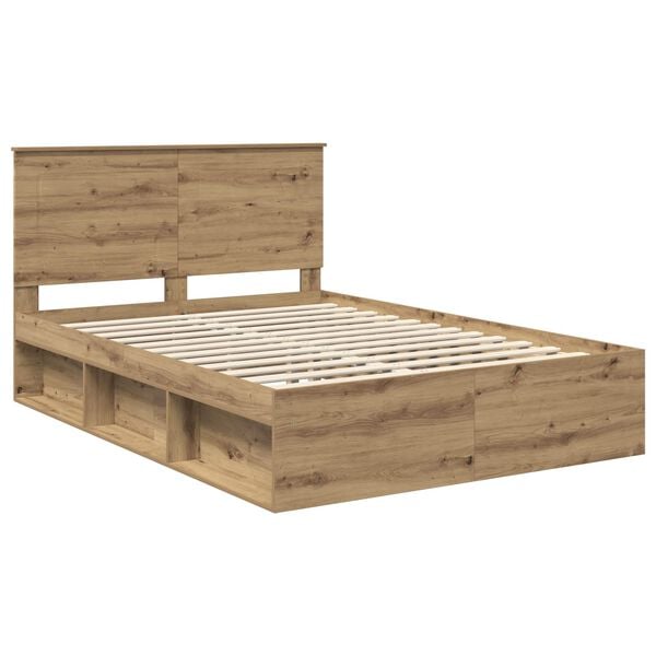 vidaXL Estructura de cama con cabecera Roble Artesanal 140 x 200 cm