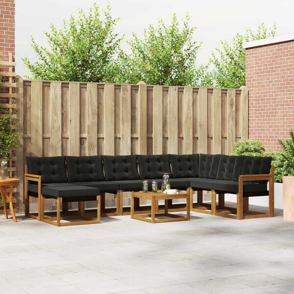 vidaXL Conjunto de sof&aacute;s de exterior con coj&iacute;n 9 pcs Natural y negro