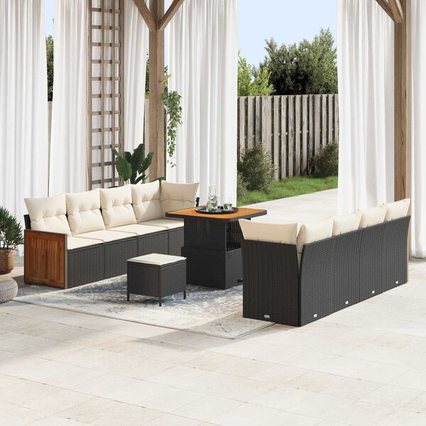 vidaXL Conjunto de sofá de jardín 11 pcs Negro y crema 80 x 80 x 71 cm
