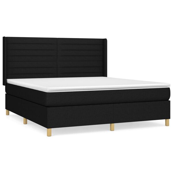 vidaXL Cama box spring con colch&oacute;n tela negro 160x200 cm