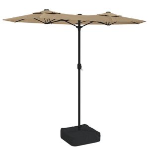 vidaXL Sombrilla doble de jard&iacute;n con luces LED gris taupe 316x145 cm