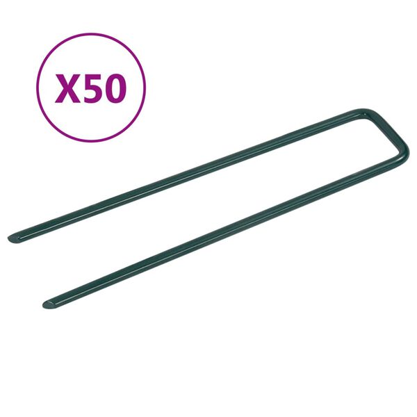 vidaXL Clavos para c&eacute;sped artificial 50 piezas de hierro forma de U