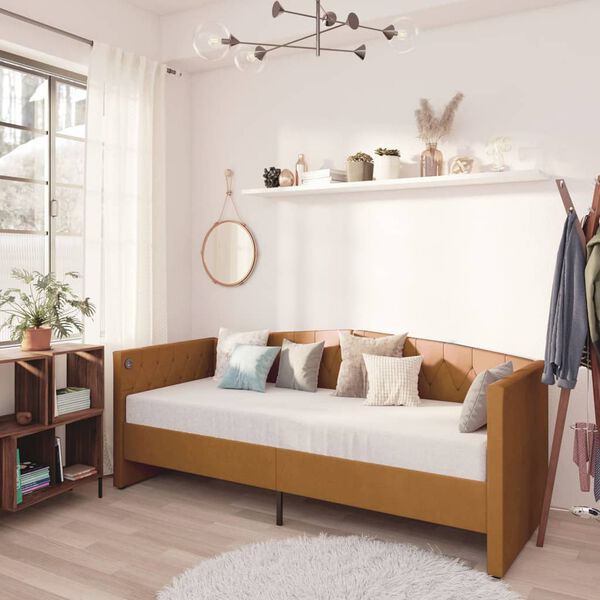 vidaXL Sof&aacute; cama con colch&oacute;n USB terciopelo marr&oacute;n 90x200 cm