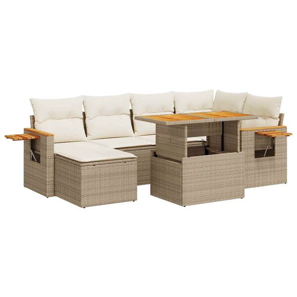vidaXL Set sof&aacute;s jard&iacute;n y cojines 7 pzas rat&aacute;n sint&eacute;tico acacia beige
