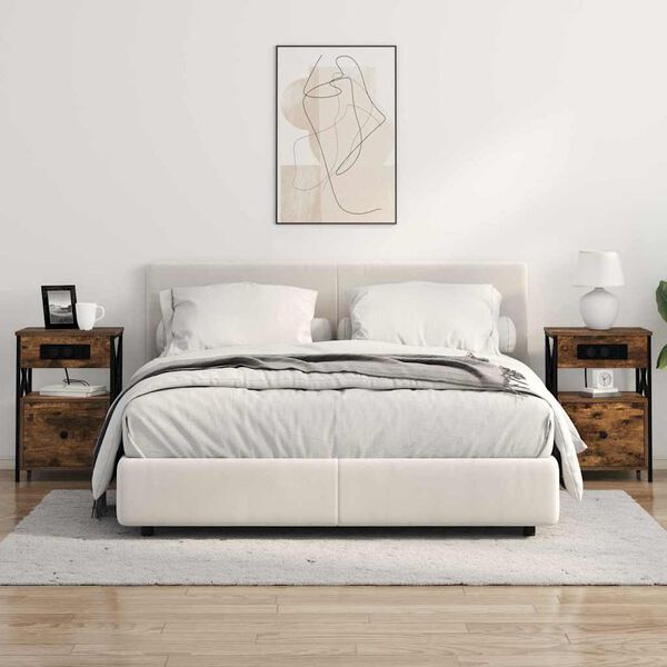 vidaXL Armario de Noche con caj&oacute;n Roble ahumado 40 x 31 x 60 cm