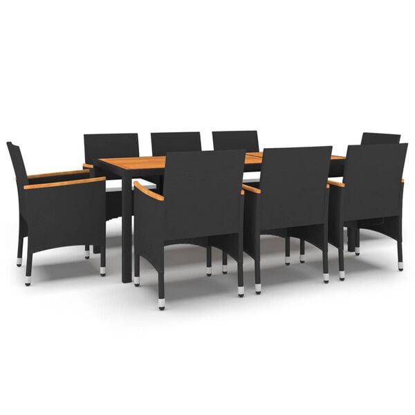 vidaXL Juego de comedor de jard&iacute;n 9 piezas rat&aacute;n sint&eacute;tico negro