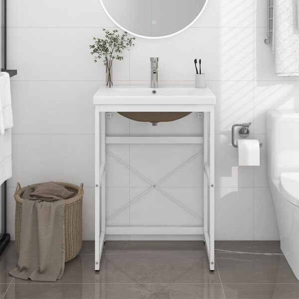 vidaXL Estructura de ba&ntilde;o con lavabo incorporado hierro blanco
