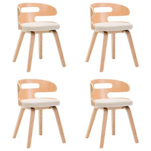 vidaXL Sillas de comedor 4 uds madera curvada y cuero sint&eacute;tico crema