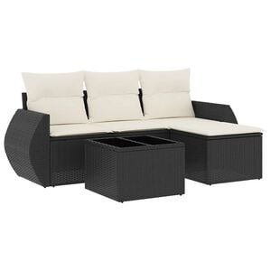 vidaXL Set de muebles de jard&iacute;n 5 pzas y cojines rat&aacute;n sint&eacute;tico negro