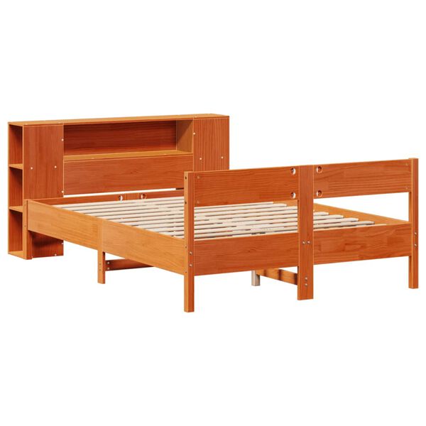 vidaXL Cama con estanter&iacute;a sin colch&oacute;n madera maciza marr&oacute;n 150x200 cm