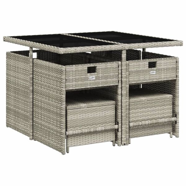 vidaXL Set comedor de jard&iacute;n 9 pzas cojines rat&aacute;n sint&eacute;tico gris claro