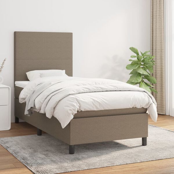 vidaXL Cama box spring con colch&oacute;n tela gris taupe 90x200 cm