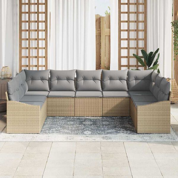 vidaXL Conjunto de sofá de jardín con cojín 9 pcs Beige y Gris Claro