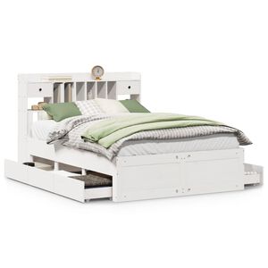 vidaXL Cama con estanter&iacute;a sin colch&oacute;n madera maciza blanca 140x200 cm