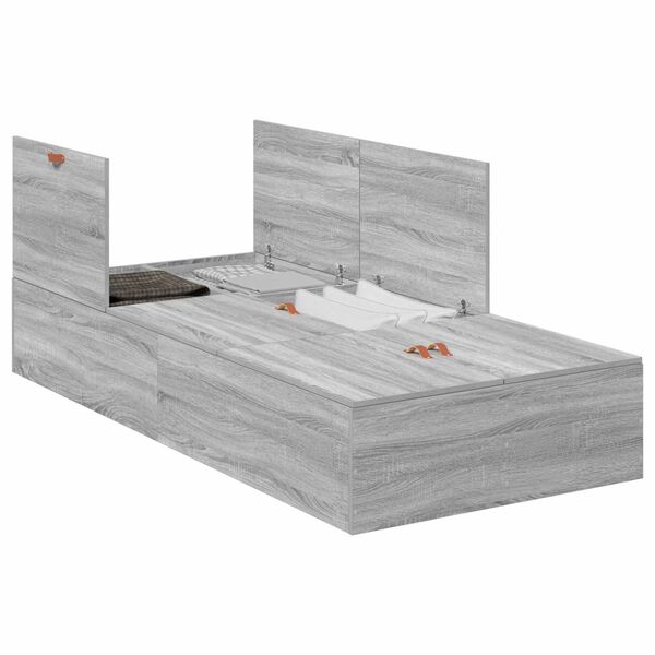 vidaXL Cama con almacenamiento Gris Sonoma 90 x 190 cm