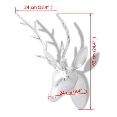 Cabeza de ciervo de aluminio decorativa para pared 61 cm (Plateada)
