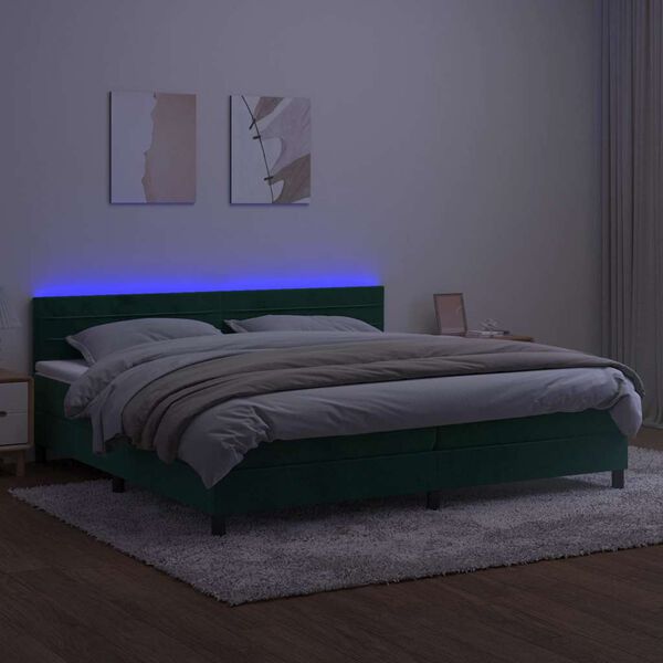 vidaXL Cama box spring colch&oacute;n y LED terciopelo verde oscuro 200x200cm