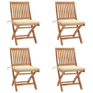 vidaXL Sillas plegables con cojines, 4 unidades, madera maciza de teca.