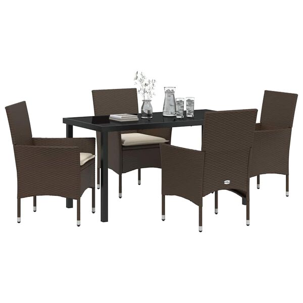 vidaXL Conjunto de Comedor de Jard&iacute;n 5 pcs Marr&oacute;n rat&aacute;n sint&eacute;tico