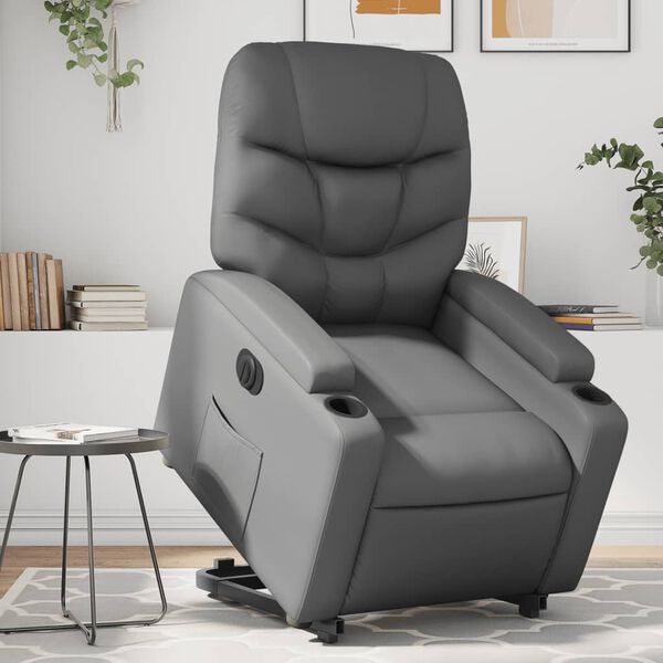 vidaXL Sill&oacute;n reclinable elevable el&eacute;ctrico de cuero sint&eacute;tico gris