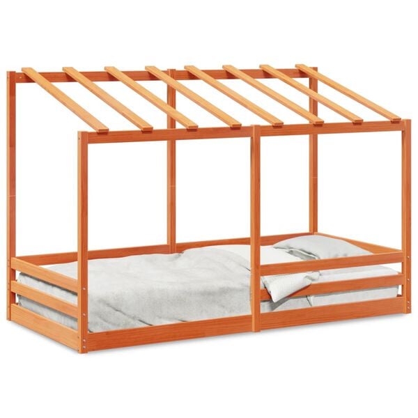 vidaXL Cama infantil con techo madera maciza pino marr&oacute;n 90x200 cm