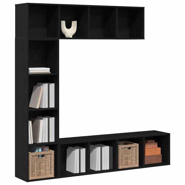 vidaXL Estante de libros 3 pcs Roble Negro 36 x 30 x 143 cm