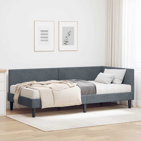 vidaXL Estructura de Cama Esquina con Colch&oacute;n 2 pcs Gris Terciopelo