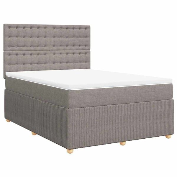 vidaXL Cama box spring con colch&oacute;n tela gris taupe 140x190 cm