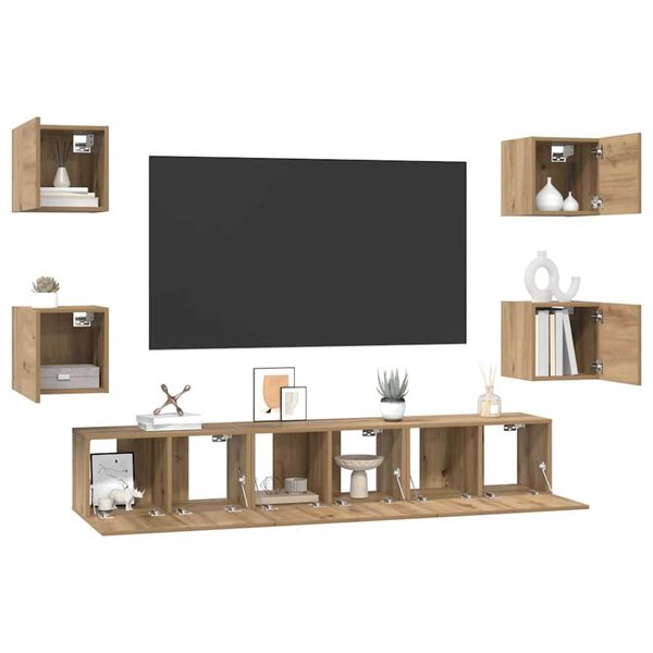 vidaXL Conjunto de mueble de TV 7 pcs Roble artesanal
